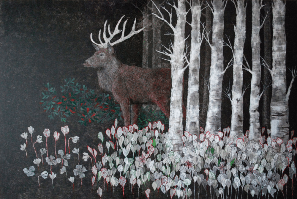 peinture sur toile de Cécile Duchene cerf noir