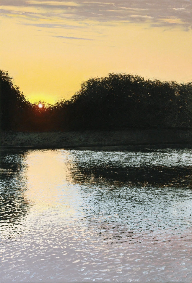 peinture de l'artiste benoit trimborn : coucher de soleil sur la rivière
