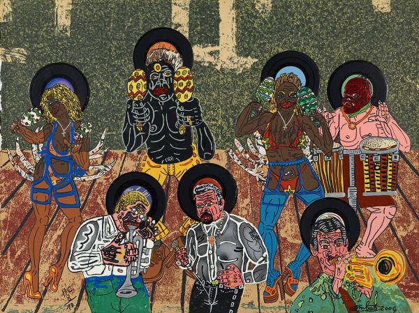 lithographie rehaussée de Robert Combas,Salsa