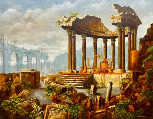 huile sur toile de l'artiste Patrick Bastardoz ruines et vestiges