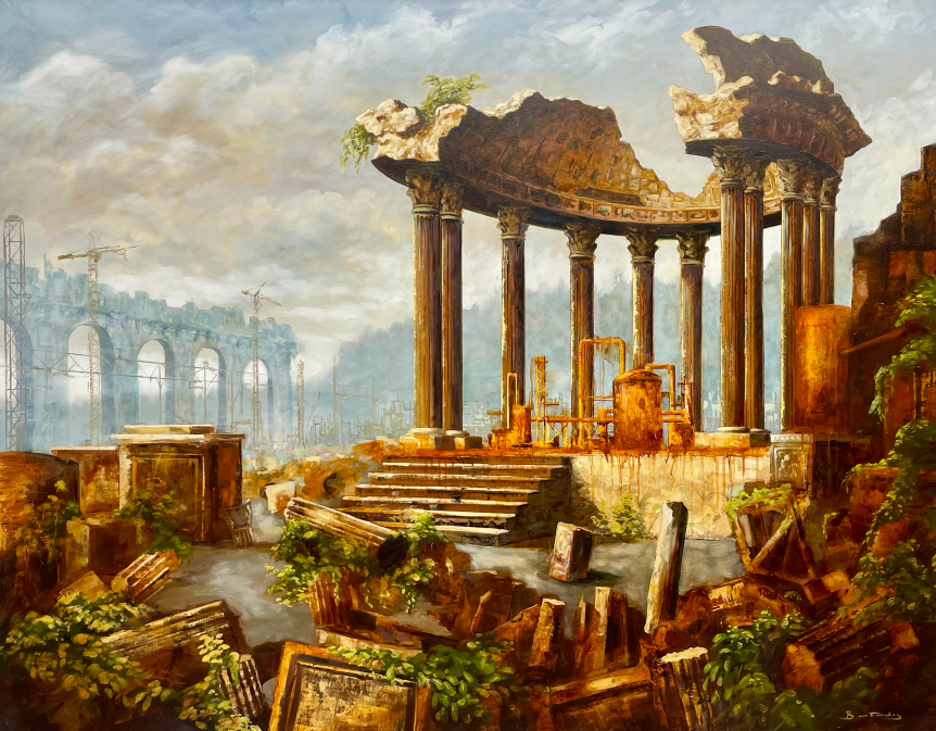 peinture de l'artiste Patrick Bastardoz,
ruines et vestiges